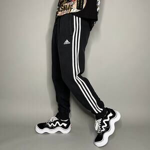 Vintage Y2K Adidas Joggers Mens S Relaxed Fit Black Cotton Sweatpants 3 Stripes